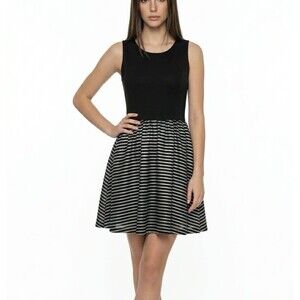 Ginger G Women Black Small A line Dress Silver Striped Polyester